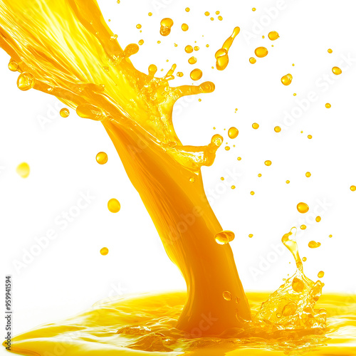 Orange Juice Poured in Mid-Air with Transparent  Background