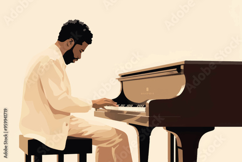 Man playing grand piano illustration