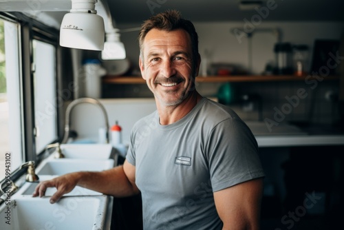 Portrait of a smiling middle aged male plumber