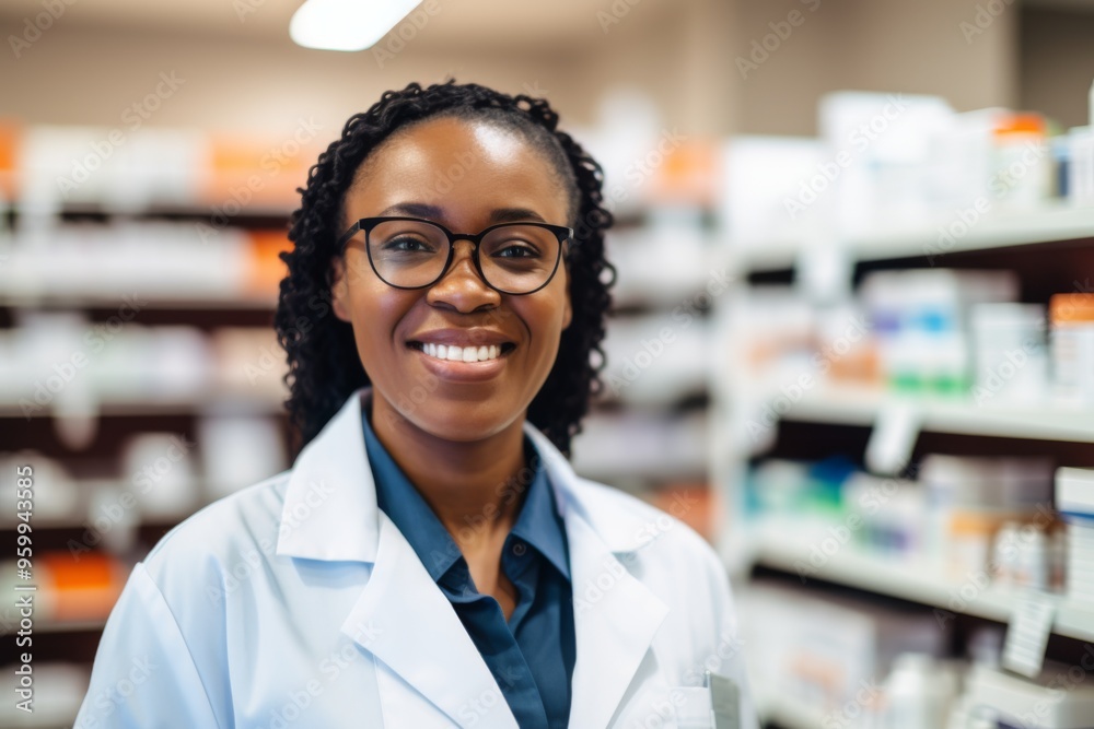 Smiling portrait of a middle aged female pharmacy worker Smiling portrait of a middle aged female pharmacy worker