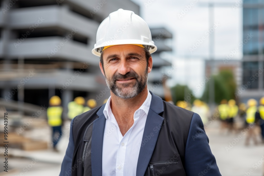 Portrait of a smiling middle aged businessman on construction site Portrait of a smiling middle aged businessman on construction site