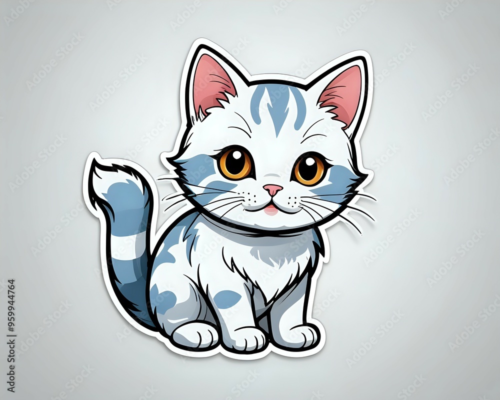 Fototapeta premium Cute cartoon cat illustration with a white background.