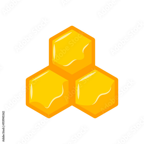 Bee honeycomb, honeycomb filled with golden honey, honey in honeycombs. Vector illustration.