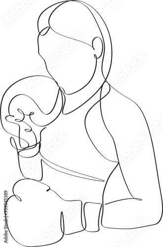 Linear drawing of a boxer girl. Vector illustration