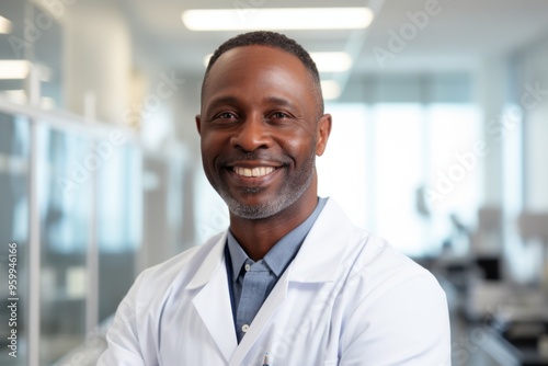 Portrait of a smiling middle aged male doctor in hospital