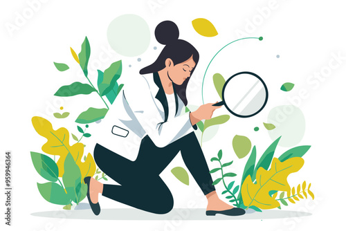 Businesswoman Investigating Incident with Magnifying Glass for Root Cause Analysis and Problem-Solving