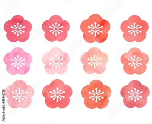 水彩の和柄　梅柄