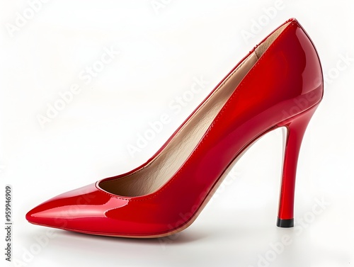 Vibrant Red Stiletto Heel   Luxurious Fashion Accessory on Minimalist White Background