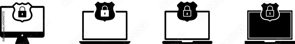 Protection for your PC. Computer or laptop icons set with shield and lock vector icons. Protected confidential information or data. Cybersecurity. Protection for your PC. Computer or laptop icons set with shield and lock vector icons. Protected confidential information or data. Cybersecurity.