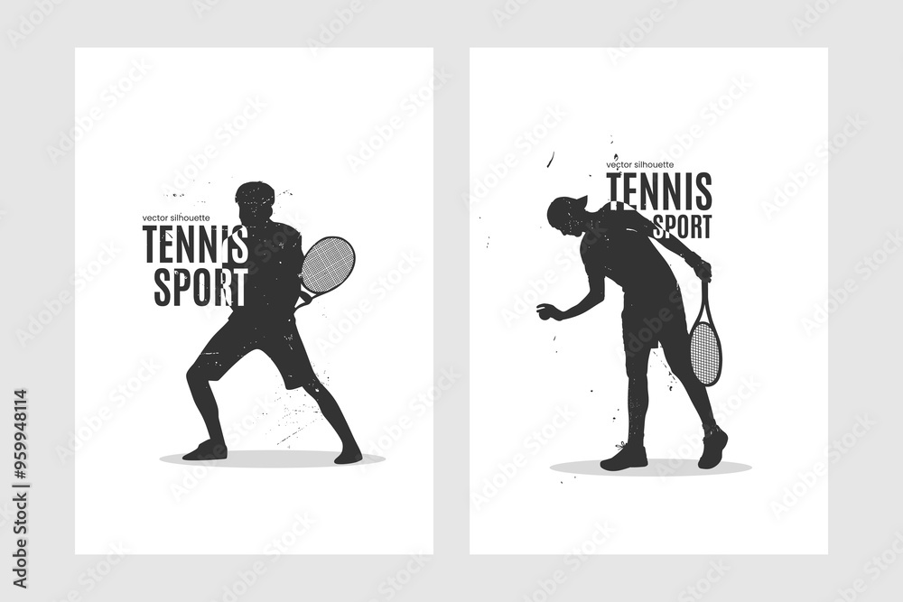 Tennis Player Silhouette. Grunge Sport Vector Illustration. Perfect for posters, T-shirt printing or sport themed designs Tennis Player Silhouette. Grunge Sport Vector Illustration. Perfect for posters, T-shirt printing or sport themed designs