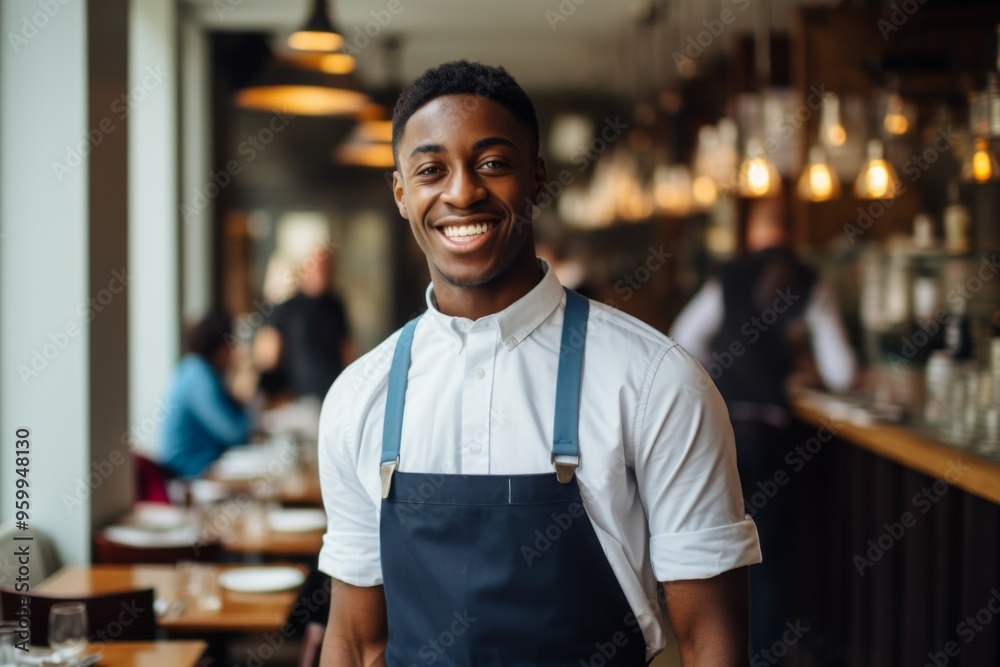 Portrait of a smiling young male barista in cafe Portrait of a smiling young male barista in cafe