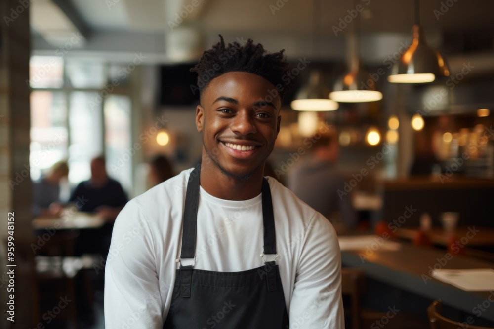 Portrait of a smiling young male barista in cafe Portrait of a smiling young male barista in cafe