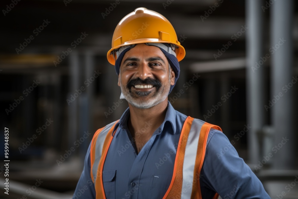 Portrait of a smiling middle aged businessman on construction site