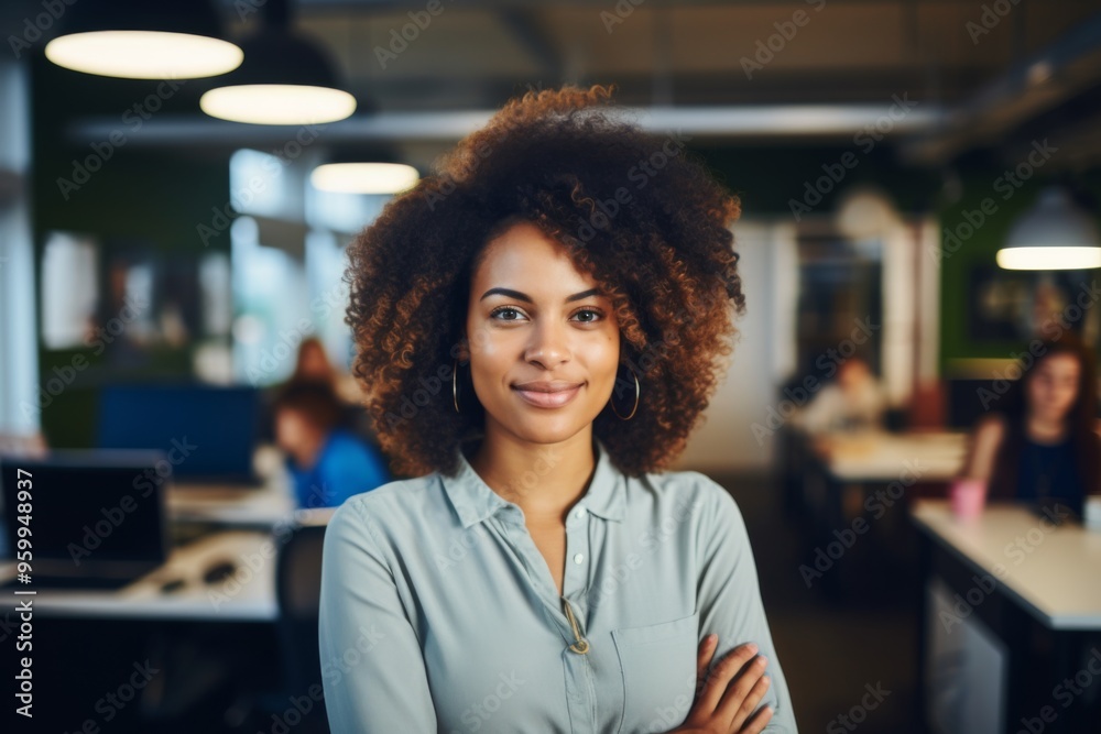 Smiling portrait of a young hipster woman in office Smiling portrait of a young hipster woman in office