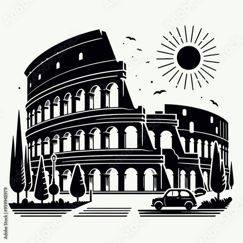 Flat vector silhouettes of famous places and monuments in the world
