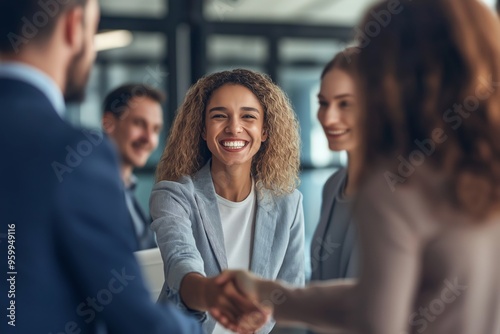 The successful business meeting concluded with a firm handshake and all participants wearing broad smiles, reflecting the positive atmosphere created by their collaborative efforts and shared vision