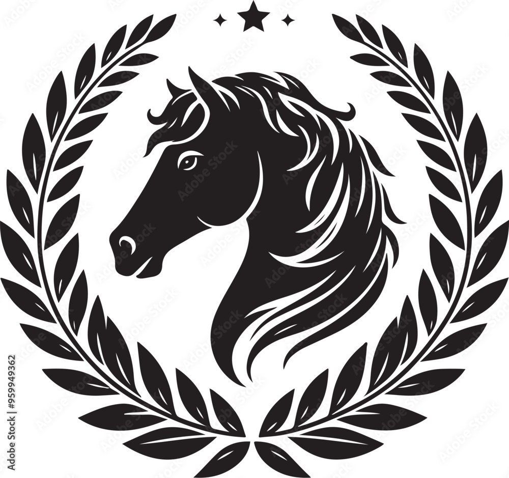 Obraz premium horse laurel wreath,elegant vector style,silhouette vector,black and white color