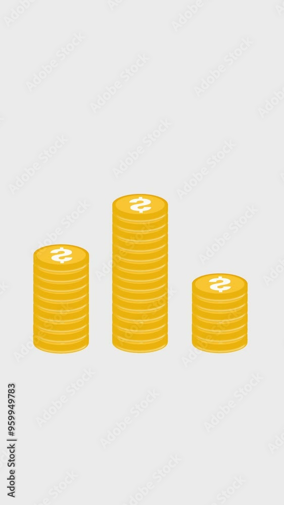 Investing Concept raise with Gold Coins . Realistic 3D Animation Showing Growth and Profit. Vertical video 4k. Investing Concept raise with Gold Coins . Realistic 3D Animation Showing Growth and Profit. Vertical video 4k.