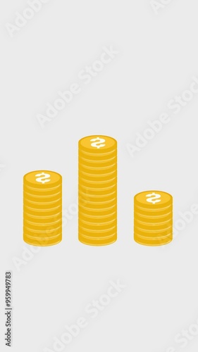Investing Concept raise with Gold Coins . Realistic 3D Animation Showing Growth and Profit. Vertical video 4k.