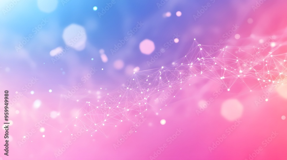 Abstract Pink and Blue Gradient Background with Geometric Shapes and Bokeh Lights