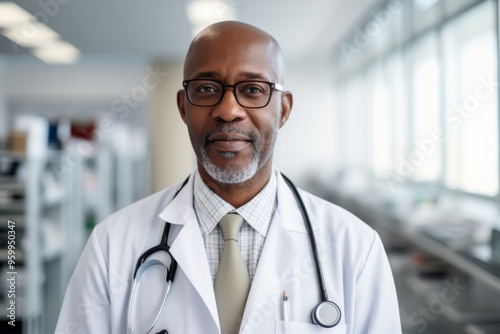 Portrait of a smiling middle aged male doctor in hospital