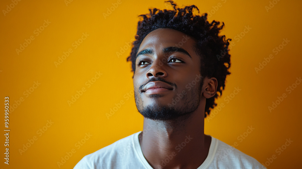 Dark-skinned man with black dreadlocks on his head on a yellow background close-up Dark-skinned man with black dreadlocks on his head on a yellow background close-up