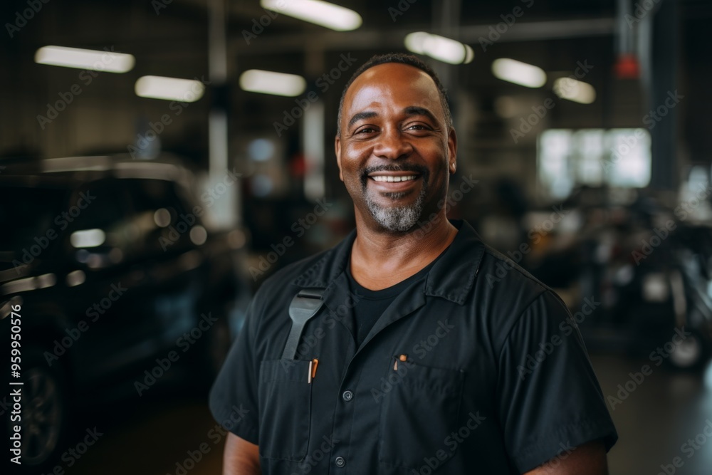 Portrait of a middle aged male car mechanic in workshop Portrait of a middle aged male car mechanic in workshop
