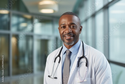 Portrait of a smiling middle aged male doctor in hospital