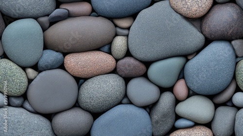 A close-up view displays a variety of small, smooth white pebbles arranged on a natural stone surface, showcasing intricate textures and natural lighting for a crisp appearance SEAMLESS PATTERN