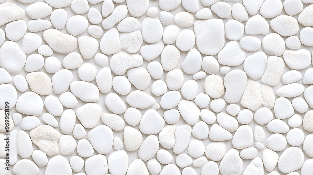 A close-up view displays a variety of small, smooth white pebbles arranged on a natural stone surface, showcasing intricate textures and natural lighting for a crisp appearance SEAMLESS PATTERN A close-up view displays a variety of small, smooth white pebbles arranged on a natural stone surface, showcasing intricate textures and natural lighting for a crisp appearance SEAMLESS PATTERN
