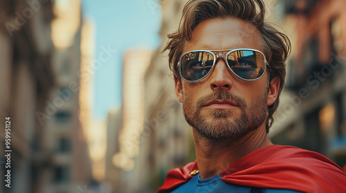 Handsome male businessman Superman closeup