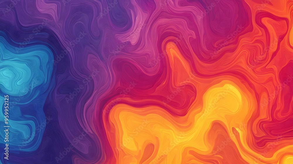 Obraz premium Abstract Wavy Liquid Swirls Pattern Vibrant Color Gradient Orange Yellow Pink Purple Blue Background