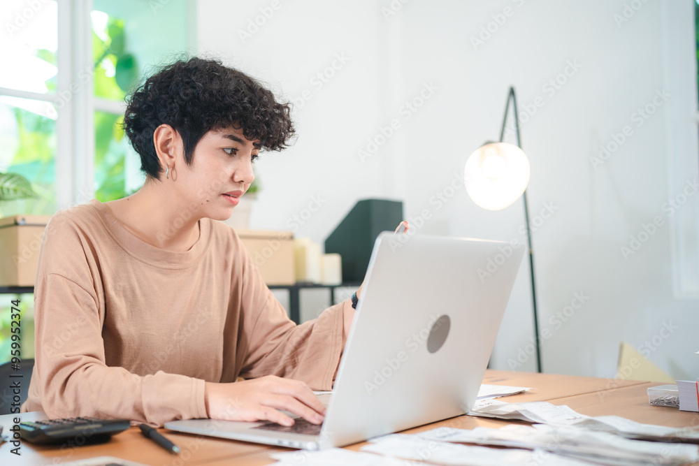 Modern Businesswoman Working from Home, Young Female Entrepreneur Using Laptop for Freelance Projects in Cyberspace, Embracing Technology Communication for a Flexible Lifestyle, Online Business Modern Businesswoman Working from Home, Young Female Entrepreneur Using Laptop for Freelance Projects in Cyberspace, Embracing Technology Communication for a Flexible Lifestyle, Online Business