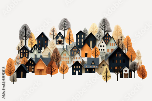 Charming autumn village illustration