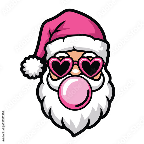 Cool Santa with Sunglasses and Bubblegum Illustration