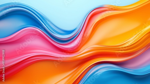 Abstract colorful wave with glossy finish, dynamic and futuristic art piece, 3D illustration