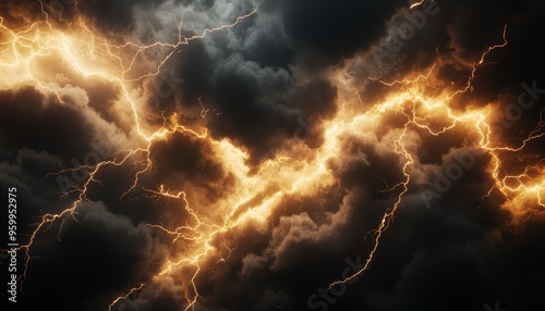 Chaotic storm clouds with sharp flashes of lightning, creating a powerful and dynamic visual of nature s fury and electricity