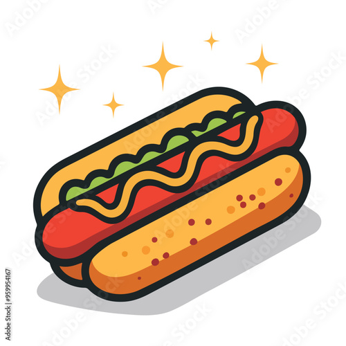 Delicious hot dog in flat style vector illustration