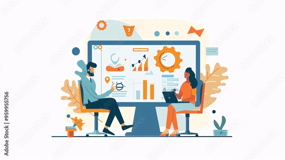 Business People Analyzing Data on Computer Screen Business People Analyzing Data on Computer Screen