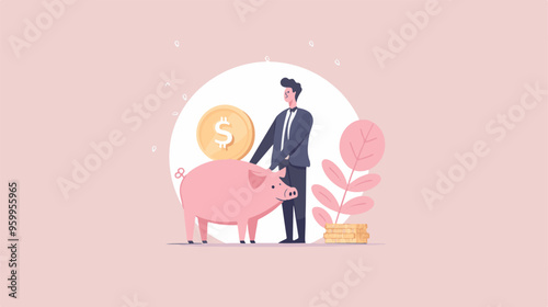 flat vector businessman holding big coin for save money with flat vector modern illustration