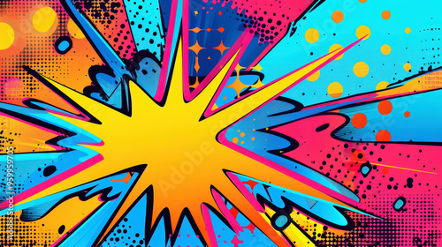 Bright colorful comic abstract background template, in a style of pop art. Generative AI