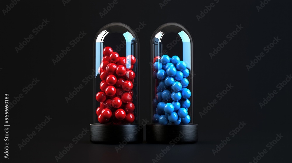 Two Medical Pills Red And Blue Drug Gel Capsules Isolated On Black two-medical-pills-red-and-blue-drug-gel-capsules-isolated-on-black