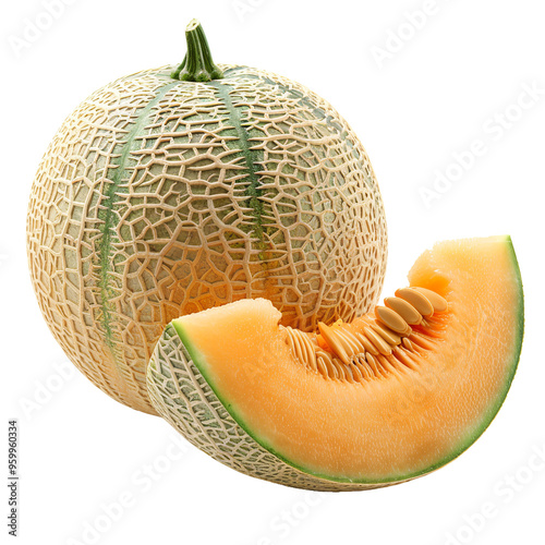Melon Extravaganza A Slice of Cantaloupe Heaven Isolated on Transparent Background. PNG Format