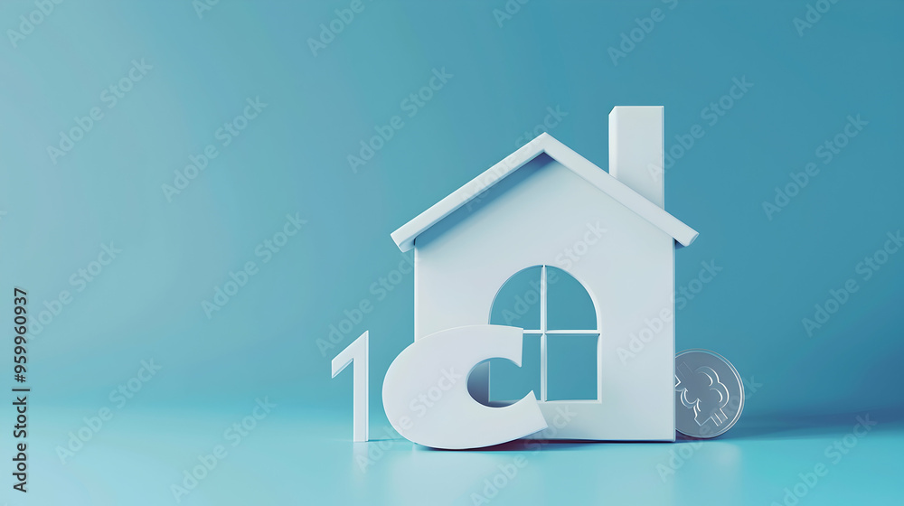 Home tax, Property refinance, house mortgage, financial, loan, investment housing real estate interest rates concepts. Percentage in minimal house with big rising arrow isolated on blue background Home tax, Property refinance, house mortgage, financial, loan, investment housing real estate interest rates concepts. Percentage in minimal house with big rising arrow isolated on blue background