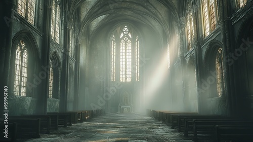 sunlight shining through a cathedral window into a stone floor