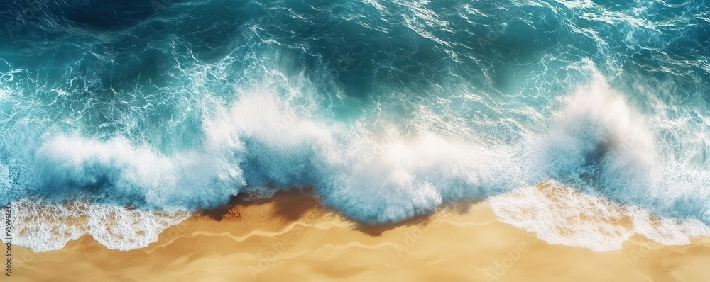 powerful ocean waves smashing into the sandy shore flat design, top view, tropical storm, animation, vivid powerful ocean waves smashing into the sandy shore flat design, top view, tropical storm, animation, vivid