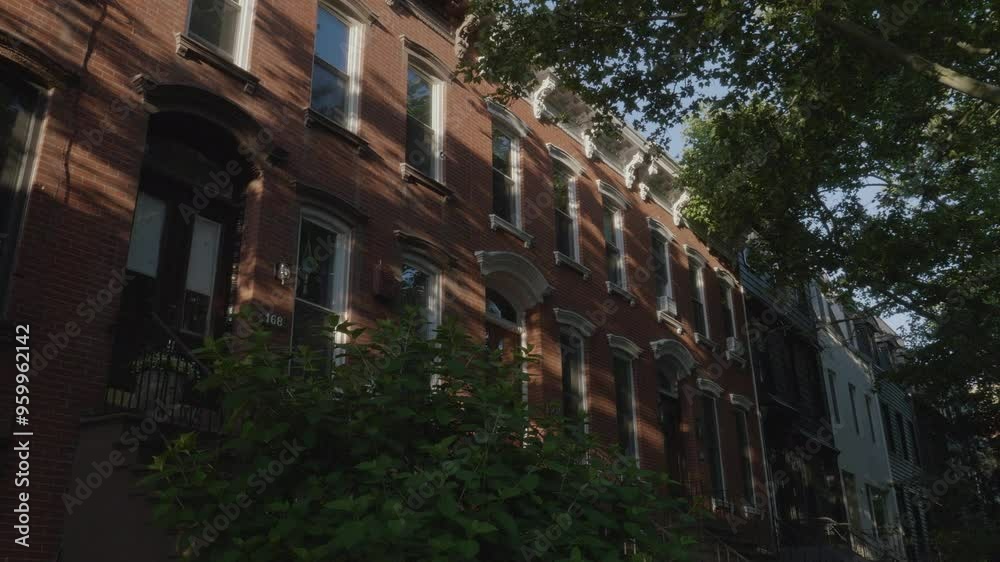 Handheld shot of a row of Brownstones in Brooklyn Handheld shot of a row of Brownstones in Brooklyn