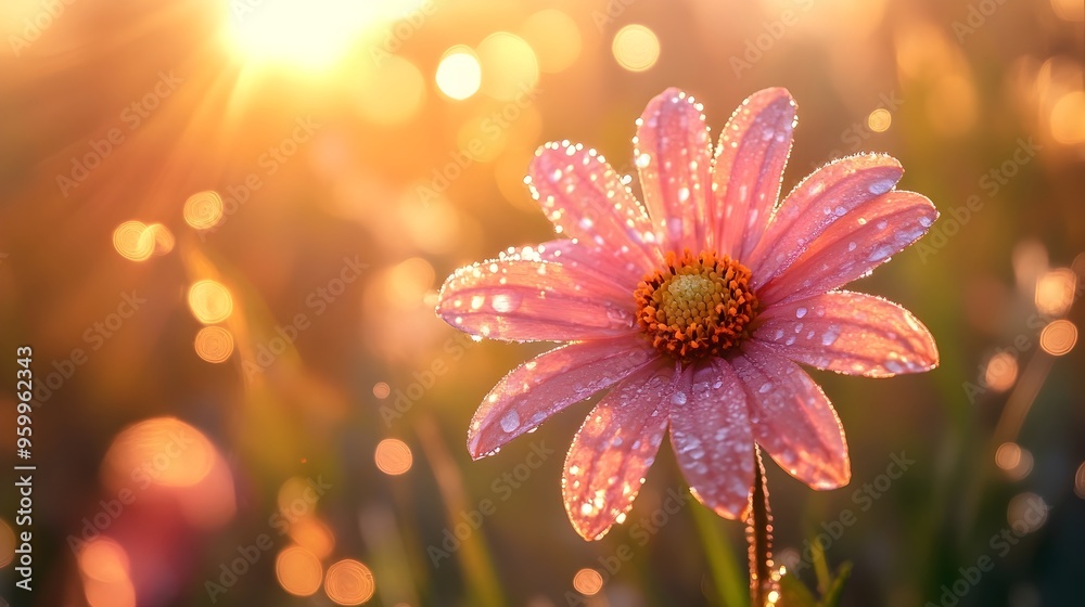 Freshly Blooming Flower in Dewy Meadow Symbol of Renewal and New Beginnings Freshly Blooming Flower in Dewy Meadow Symbol of Renewal and New Beginnings