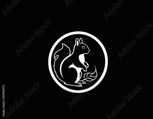 squirrel silhouette logo design. icon in black and white color. Ai generated image.