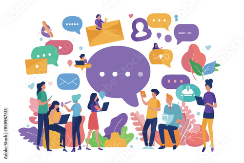 Influencer Engaging with Massive Online Audience via Speech Bubble, Celebrating Viral Social Media Success